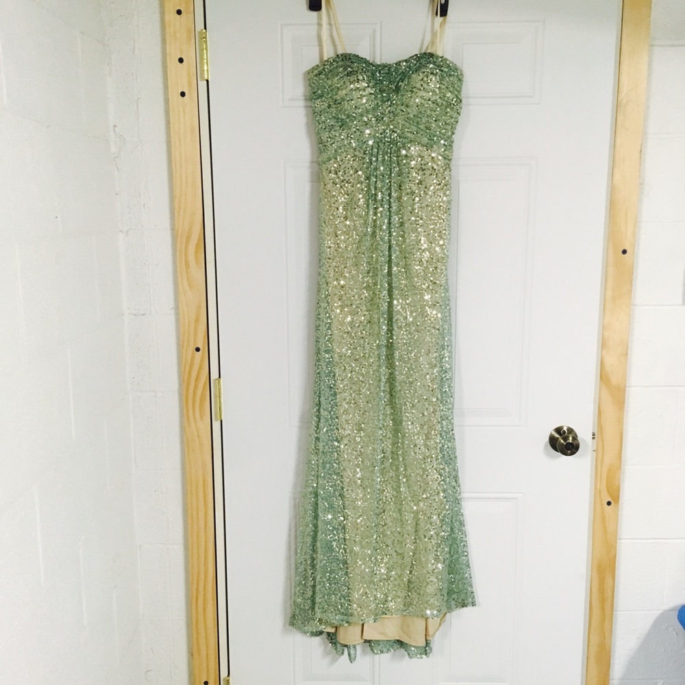 Teal Sequin Strapless Gown